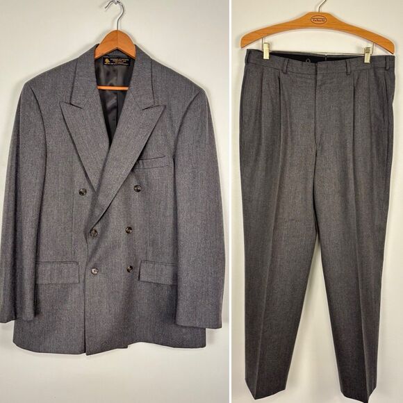 VTG Brooks Brothers Gray Double Breasted Suit Made in USA Wool 44L ? Read - Picture 1 of 15